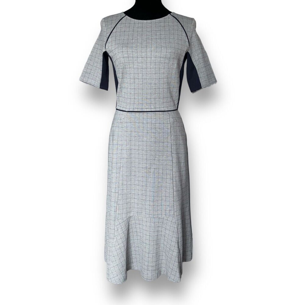 BetaBrand THE INTERVIEW Dress Size S Gray Navy Plaid Check Career Stretch Size S